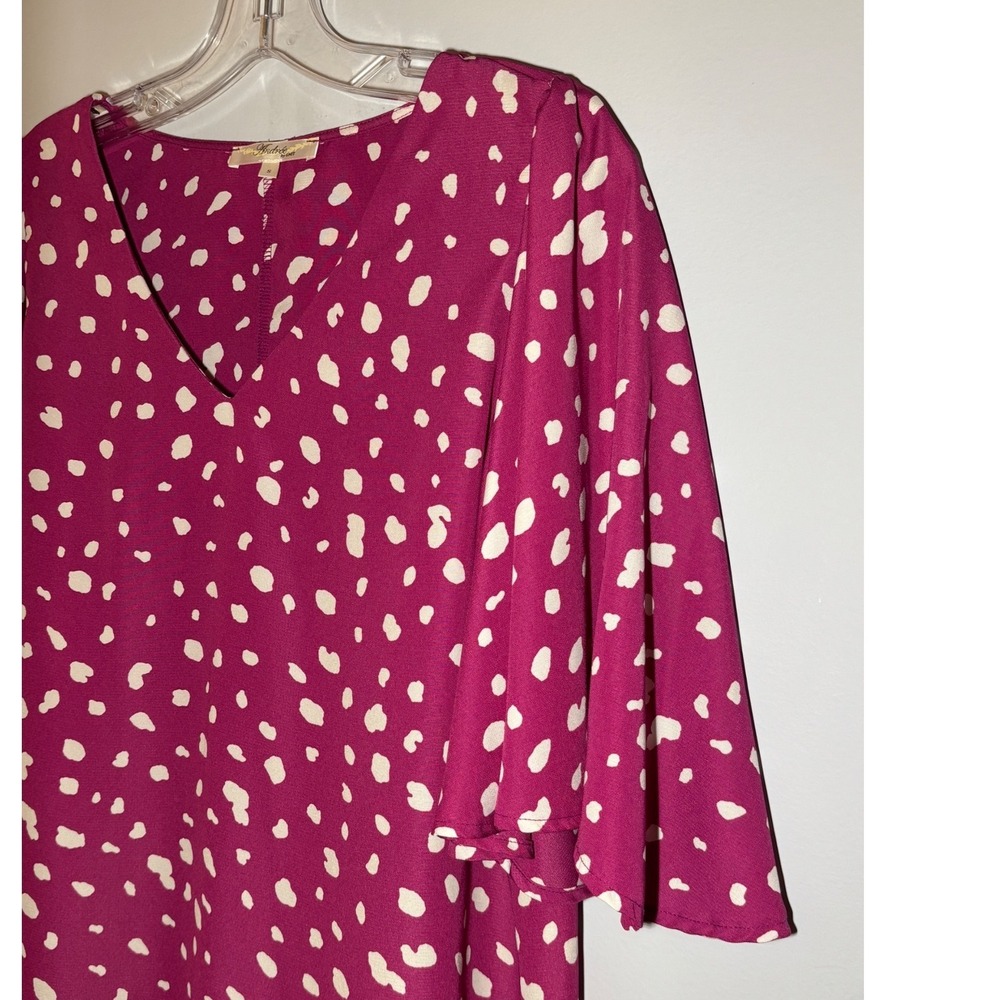 Andree by Unit Blouse Womens Small Magenta Polka Dot Flutter Sleeve - Picture 3 of 6